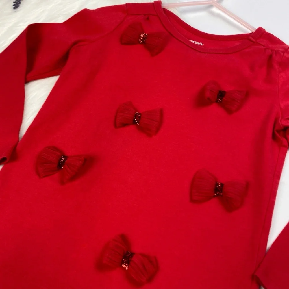Carter's Girls Bow Embellished Long Sleeve Top Red